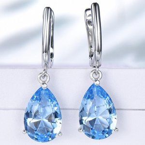 DANGLING PEAR BLUE CUBIC ZIRCONIA EARRINGS